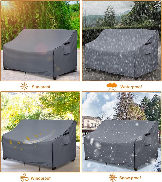 Outdoor 2-Seater Loveseat Cover,600D Heavy Duty 100% Waterproof Patio Sofa Cover,Furniture Covers for Sofa and Loveseat,58W x 32.5D x 31H Inches,Grey.