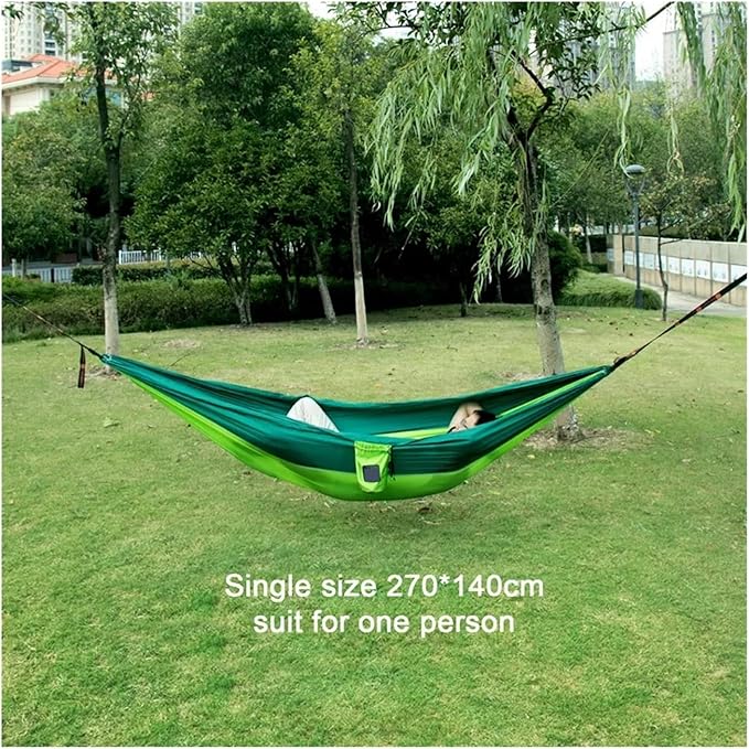 Hammock Portable Nylon Parachute Fabric Single and Double Size Outdoor Camping Hiking Garden Hammock Quick-Opening(Double Green 2)