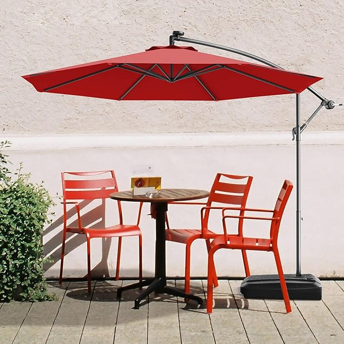 Giantex 10ft Offset Patio Umbrella, Burgundy, Outdoor Hanging Market Umbrella with Crank & Cross Base, Easy Tilt Adjustment, 96% Sunlight Protection