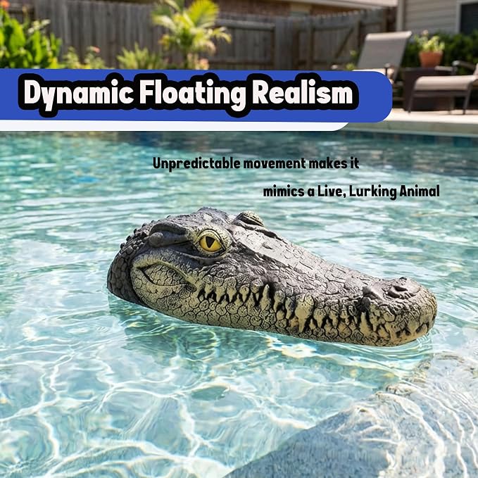 Floating Alligator Head, Fake Gator Head for Pool Outdoor Pond Accessories Float Crocodile Head Decoy for Koi Pond Pool Garden Decoration 13in x 5.5in x 2.8in