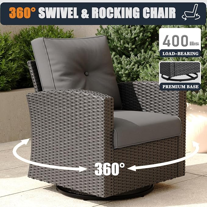 Patio Furniture Set with Fire Pit Table, 13 Pieces Outdoor All-Weather Wicker Conversation Sectional Chair Sofa Set with 4 Swivel Chairs