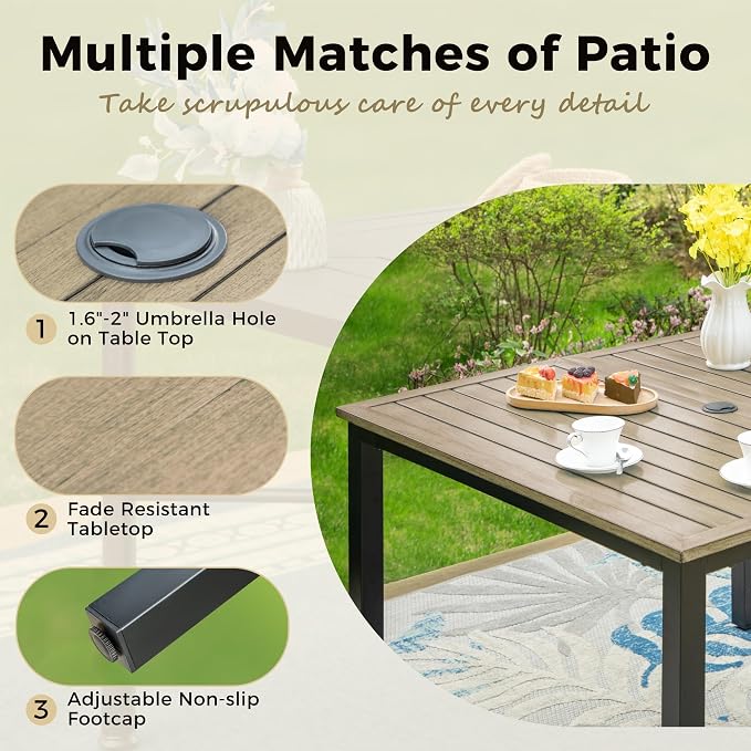 MIXPATIO 5 Piece Patio Dining Set, 4 x Textilene Dining Chairs, 42" Square Outdoor Dining Table with 1.57" Umbrella Hole, for Garden Lawn Porch and Backyard Poolside, Grey