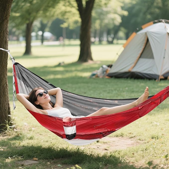 Republic of Yemen Flag Black Red Outdoor Hammock with Tree Straps Fabric Hammock for Patio Backyard Lounge Base