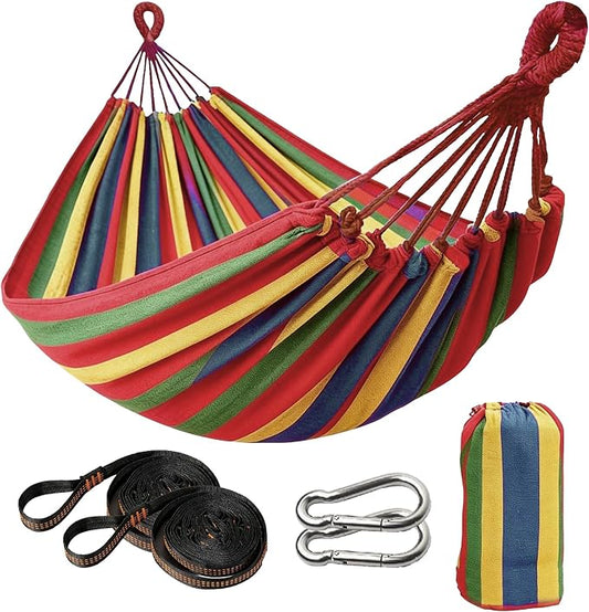 Outdoor Amaca Camping Hammocks for Yard Backyard Travel para Patios Garden | Hammock Cotton Canvas fabric Portable Amacas Carrying Bag for stand Porch outside 300 Lbs Maximum Weight Capacity