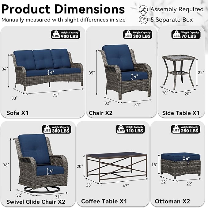 9 Piece Outdoor Wicker Patio Furniture Set, Patio Chairs Set with Thickened Olefin Cushions, High Back and Deep Seating, Hand-Woven PE Rattan, Ottoman for Porch, Deck