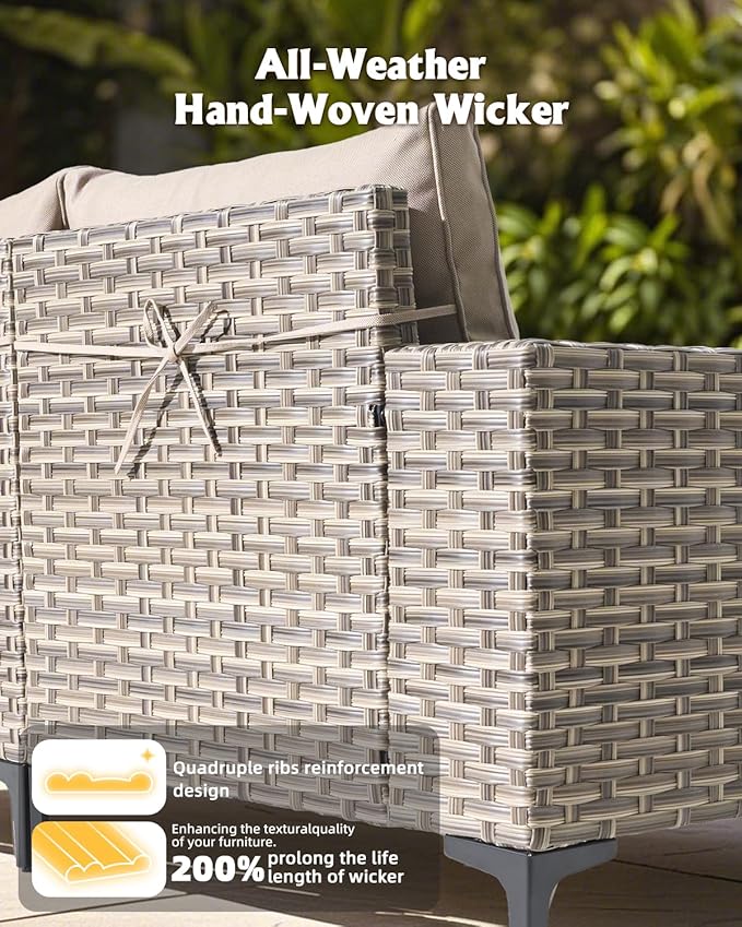 Outdoor Sectional Patio Furniture Set,5 Pieces Wicker Conversation Sets L Shaped Couch,Extra Deep Out Door Sofa Outside Furniture,Beige
