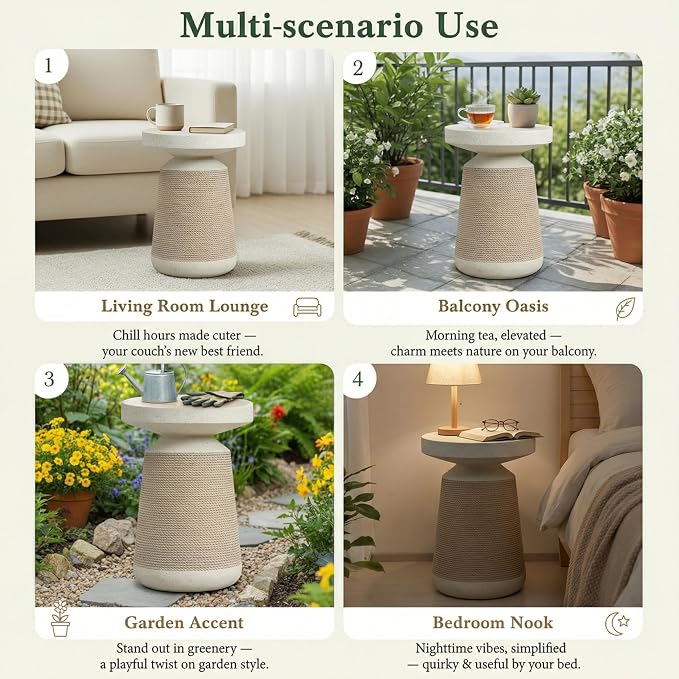 Christopher Knight Home 18.11" H Simulated Rattan and Stone MGO Side Table Sculptural Tapered End Table Indoor Outdoor Living Room Patio Balcony Decor Accent Table, Natural Wood