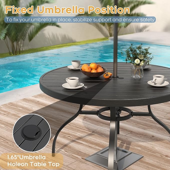 41" Round Outdoor Dining Table for 4, Metal Round Patio Table with Umbrella Hole, All-Weather Outdoor Patio Dining Table for Lawn Garden Deck Backyard (Black)