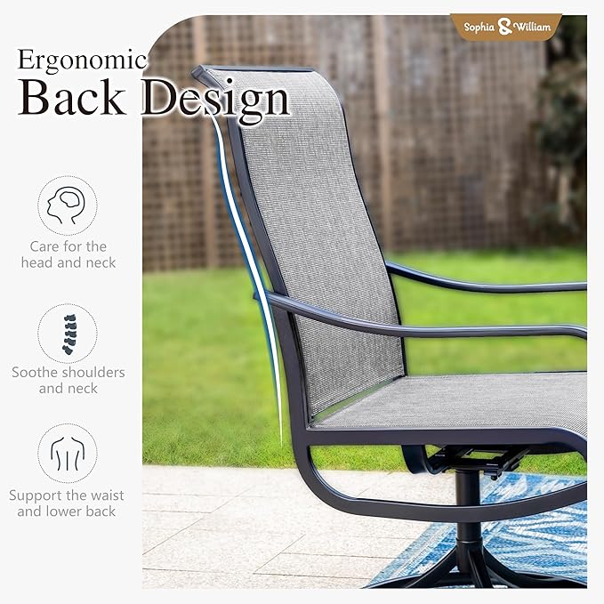 Sophia & William Patio Set with Umbrella 8 Pieces Outdoor Dining Set for 6 with 13ft Large Patio Umbrella Beige, 6 x Grey Swivel Patio Chairs with 59" Dining Table for Lawn Garden