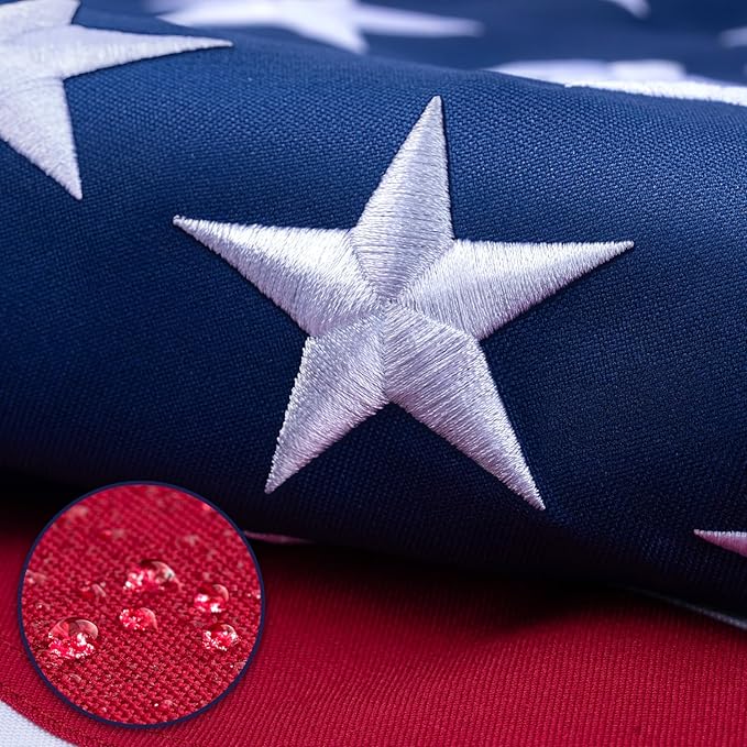 American Flag 3x5 ft for Outside, TearProof Series Spun Polyester US Flags Ultra Durable with Embroidered Stars, Sewn Stripes, Brass Grommets, Indoor/Outdoor All Weather Use