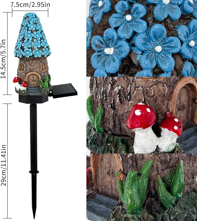 Mushroom Solar Lights Outdoor, Waterproof Fairy Houses Mushroom Garden Decor Decorative Solar Powered Garden Stake Lights for Outside Lawn Walkway Patio Yard (Blue)