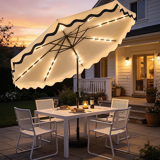 Weaxty 10FT Patio Umbrella, Trendy Color Scalloped Edge, UV-Resistant Canopy Outdoor Table Market Umbrella, Tilt Adjustment, Crank, Heavy-duty 8 Ribs for Backyard Poolside Deck Beach Lawn Backyard