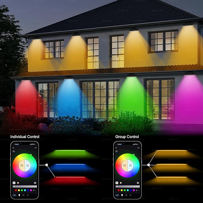 Smart Outdoor Color-Changing Flood Lights, RGBCW 360W Linkable LED Wall Washer with App & RF Control, 2700K-6500K Tunable White Dimmable, IP65 RGB Floodlight for House, Yard, Holiday Party