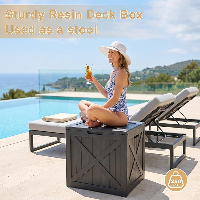 35 Gallon Resin Deck Box Outdoor, Waterproof Lockable Delivery Storage Box, Storage Bins Container for Toy Patio Cushions Garden Tools, Black