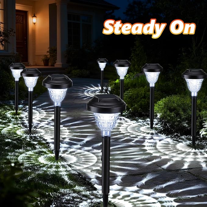 Joomer Solar Pathway Lights, 8Pack 10LED Solar Landscape Lights with Auto Lighting Sense & 2 Modes, Waterproof Outdoor Walkway Light, White Cascading Garden Light for Yard, Patio, Lawn, Driveway