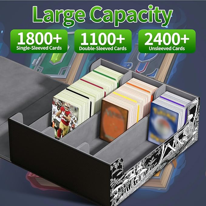 Large Card Deck Box for MTG, Fits 1200+ Sleeved Cards, PU Leather Storage Case with Strong Magnetic Closure, Multiple Colors Available for TCG CCG Baseball Card Collections, Dark Mushroom