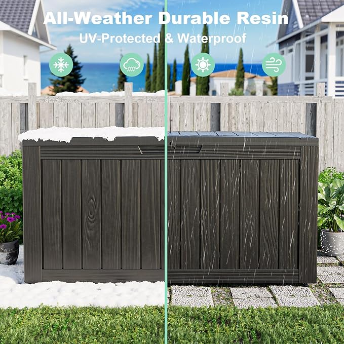 PatioZen 75 Gallon Resin Deck Box, Lockable Patio Outdoor Storage Box for Furniture, Garden Tools and Tools Storage, Waterproof Outside Storage Boxes - Black
