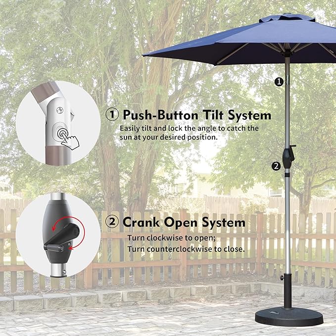 Domi 7.5FT Patio Umbrella, Outdoor Table Umbrella with Aluminum Pole, UV Protection Waterproof Market Sun Umbrella with Push Button Tilt and Crank for Garden, Deck, Backyard, Pool (Navy Blue)