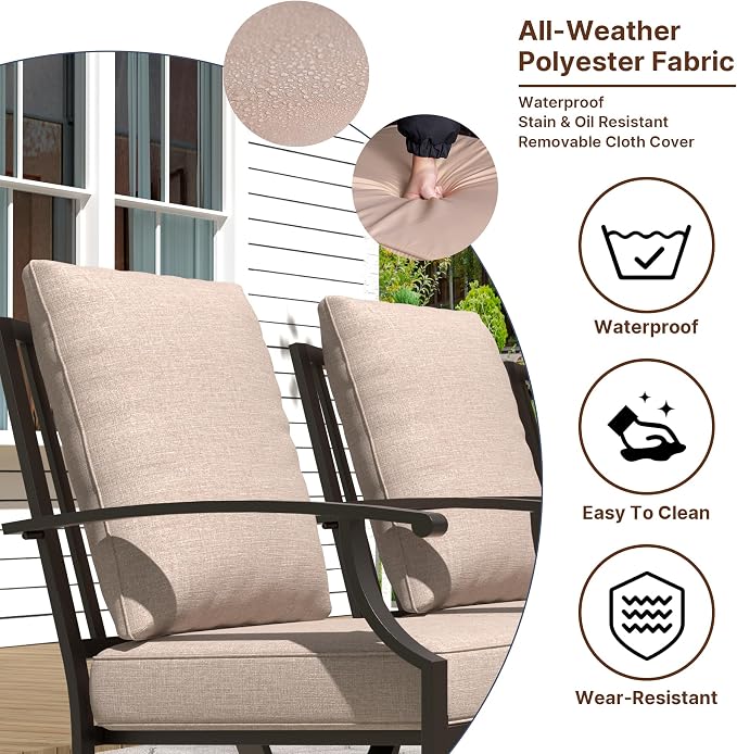 Gotland 14 Piece Outdoor Dining Set, Metal Outdoor Table and Chairs with X-Shaped Legs 1.5" Umbrella Hole, Patio Furniture Set with Waterproof Cushions, Patio Dining Sets for Backyard Deck Khaki