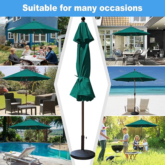 Eurmax USA 10-Year-Non-Fading 10FT Outdoor Patio Market Umbrella,UPF50+ UV Resistant Sun Shade,Heavy Duty Commercial Grade,Crank Lift&Tilt,Windproof Vented Top for Garden,Pool,Deck,Teal