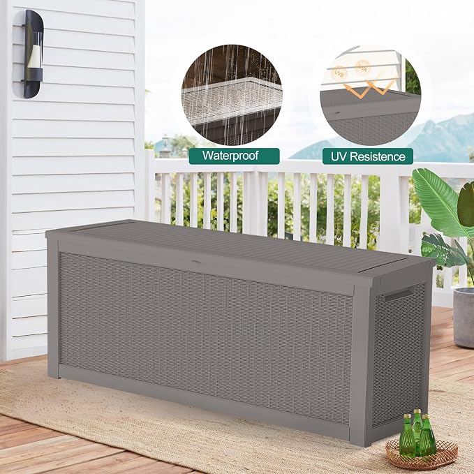 260 Gallon Waterproof Outdoor Storage Box, UV-Resistant & Lockable Lid | Resin Deck Box, Heavy-Duty Large Patio Outside Cushions for Garden Tools, Pool Accessories, Delivery, Chest, Toys, Furniture