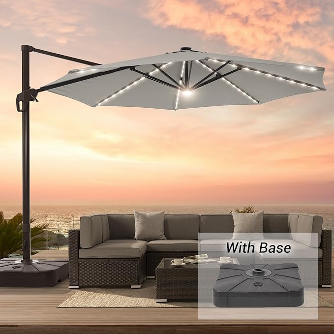 FLAME&SHADE 11 ft Cantilever Offset Patio Umbrella, Large Heavy Duty Outdoor Patio Umbrella Aluminum 360° Rotation Round Outdoor Umbrella for Deck,Pool,Backyard