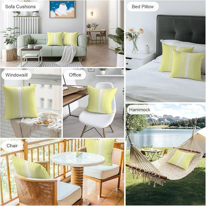 Yellow White Stripe Outdoor Pillow Covers 16x16 Inch Throw Pillow Covers Set of 2 Waterproof Decorative Pillow Cases Modern Rustic Vertical Striped Cushion Covers for Patio Furniture Garden Couch Sofa