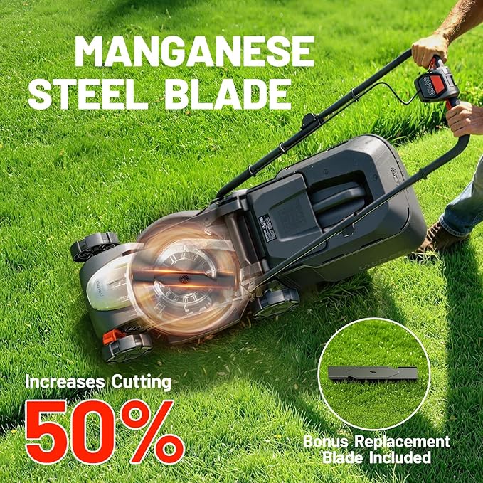 Litheli 13.5 Inch Electric Lawn Mower, Cordless Grass Cutter with 8-Gallon Grass Bag, Brushless Motor & 5.0Ah Battery, Covers 2800 Sq. Ft per Charge, Cutting Height 1-2.5 in, Charger Included