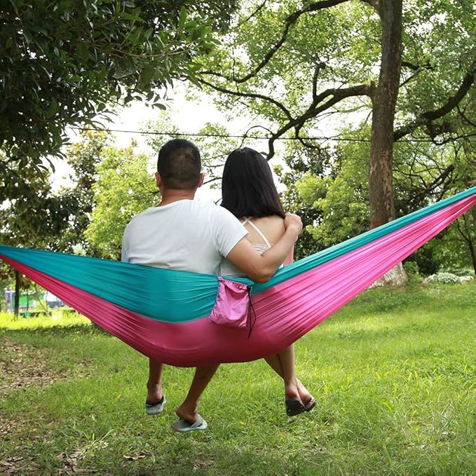 Portable Double Camping Hammock with Tree Straps, Lightweight Nylon Taffeta 280x170cm - Breathable Relaxation, 300kg Load Capacity for Outdoor Travel & Picnic