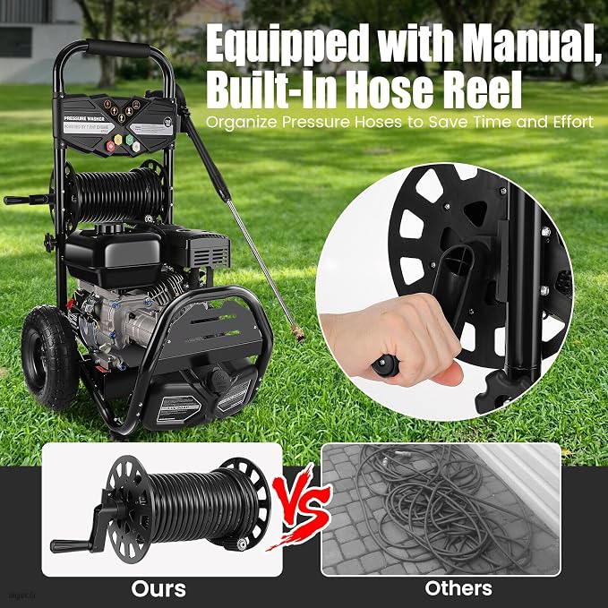 4200PSI Professional Gas Pressure Washer, 4GPM 212CC 7.0 HP 10" Wheels Commercial Gas Power Washer with 3L Foam Bottle 5 Nozzles 32FT Hose for Home Car Fence Driveway (EPA/CARB/ETL Compliant), 77LBS B