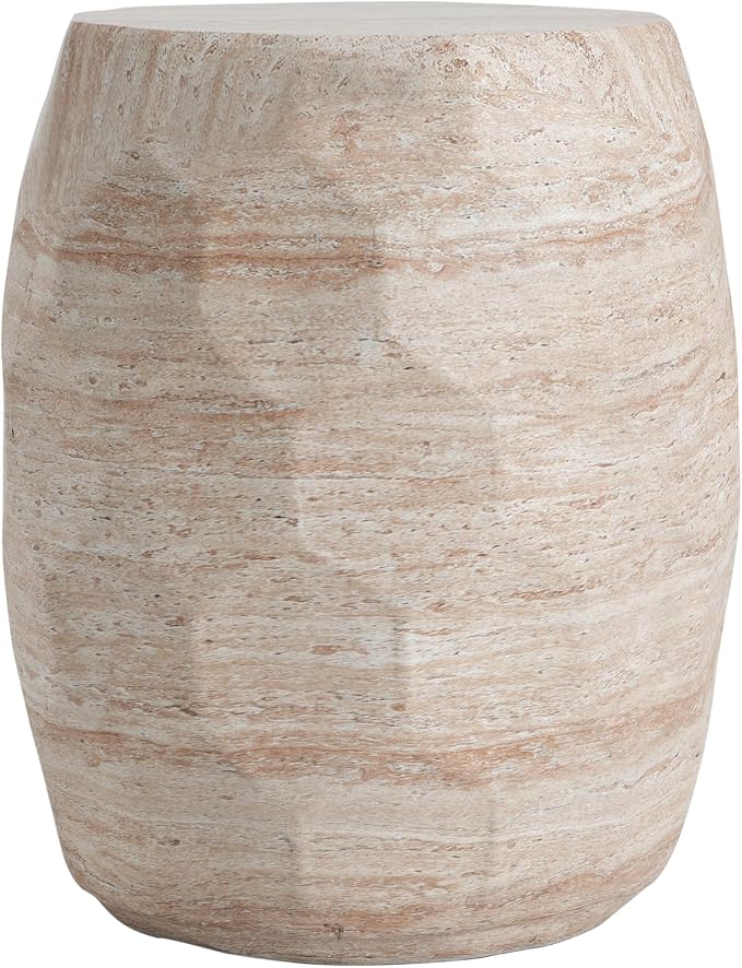15.25" Outdoor Indoor Lightweight Concrete Round Side Table,Beige | Travertine Finish