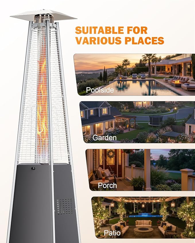 Pyramid Patio Heater, Outdoor Heater 48,000 BTU with Wheels & Weather-Resistant Cover, Triple Protection System for Large Spaces (Commercial Patio, Rooftop, Event) (1 heater)