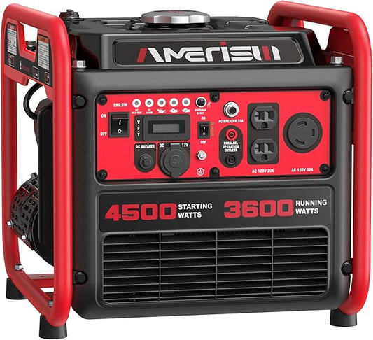 AMERISUN Portable Inverter Generator 4500W, Gas Powered Generator with CO Sensor, Digital Display, Parallel Capable, Long Run Time Gas Generators for RV, Home, Emergency, EPA Compliant