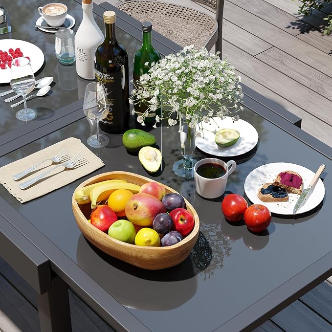 Modern Aluminum Outdoor Dining Table - Expandable Patio Glass Dining Table for 6-8, Extendable Aluminum Patio Extender Table 35" to 70" for Backyard, Porch, Deck, Garden - Dark Grey
