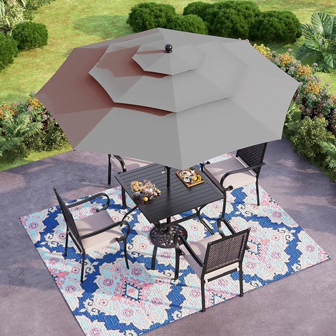 GREEN PARTY 10ft Outdoor Patio Umbrella, [Auto-Tilting] 3 Tiers Market Table Umbrellas with 1.5" Pole, 8 Sturdy Ribs, 3-Year-Non-Fading for Garden Deck Pool Backyard, Grey