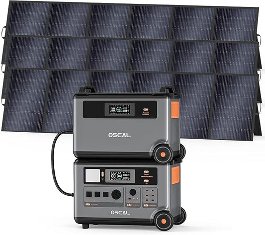 OSCAL 7200Wh Portable Power Station PowerMax 6000 with 3x500W Solar Panel, 120/240V Solar Generator, Max 6000W AC Outlets (9000W Peak), LiFePO4 Battery Power Station for Home, Camping, RV, Emergency