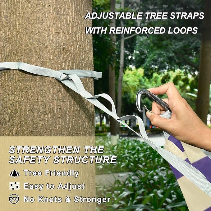 Purple and White American Plaid 330lb Capacity Outdoor Hammock with Portabl Carry Bag Rope Hammock for Indoor Outdoor Patio hamaca para adultos