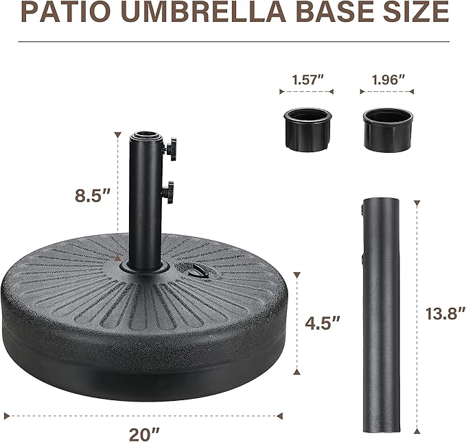 YSSOA 9' Patio Umbrella with 50lbs 20" Capacity Fillable Heavy Duty Round Base, 8 Sturdy Ribs, for Outdoor Lawn, Deck, Poolside, Red and Black