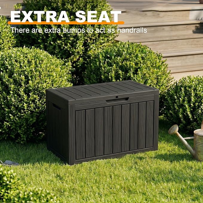 Resin Deck Box Outdoor Storage Box Waterproof for Patio Furniture,Outdoor Cushions,Garden Tools and Pool Supplies (Black, 50 Gallon)