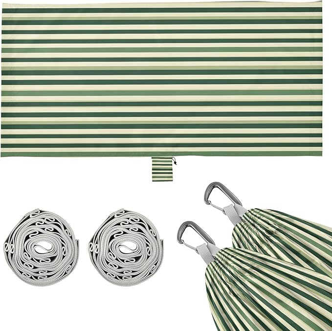 Camping Hammock Outdoor Hammocks for Outside Stripe Green Cream Beach Trees Portable Lightweight with Pockets Tree Straps Indoor