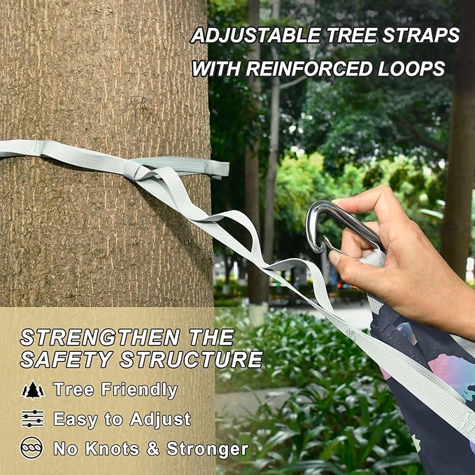Camping Hammock Outdoor Hammocks for Outside Laser Seahorse Beach Trees Portable Lightweight with Pockets Tree Straps Indoor