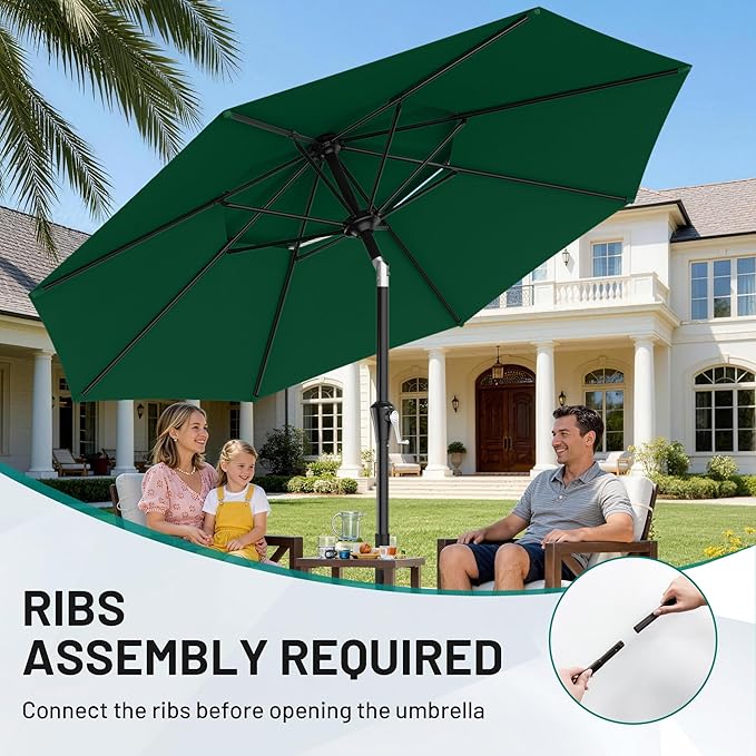 AreShark 10ft 2 Tiers Patio Umbrella - Outdoor Umbrella Waterproof UV Protection, Market Table Umbrella w/Push Button Tilt&Crank for Pool, Porch, Garden(Dark Green)