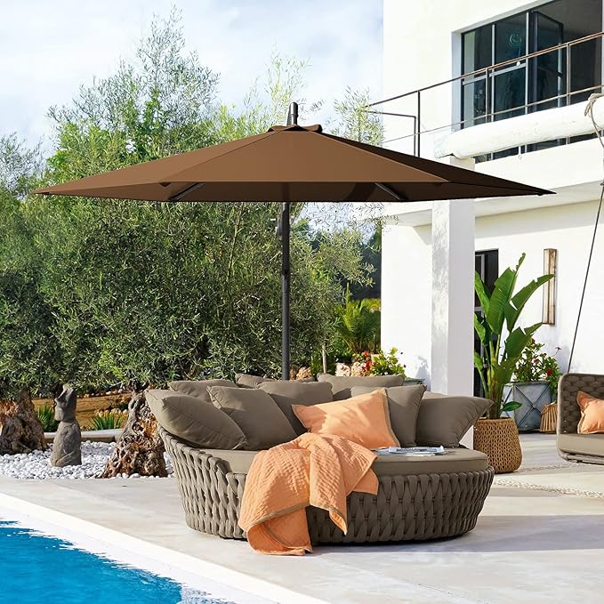 Greesum 9FT Patio Umbrella, Outdoor Table Umbrella with Push Button Tilt, Crank and 8 Sturdy Ribs for Garden, Lawn, Backyard & Pool