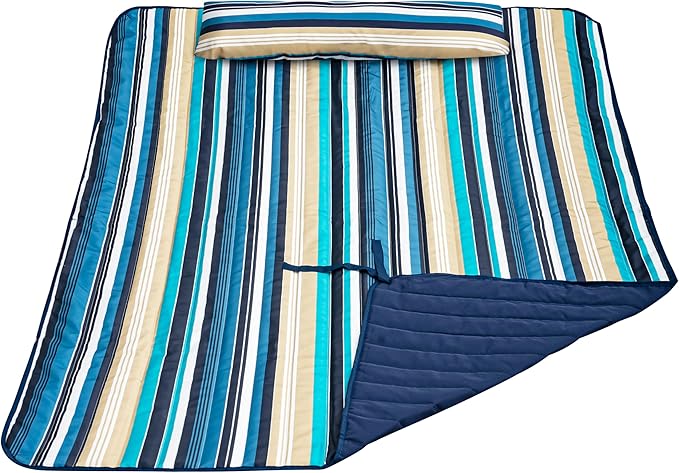 Lazy Daze Hammocks 2 Person Pad with Pillow, Double Polyester Quilted 78" x55" Replacement Hammock Pad for Rope Hammock, Blue Stripes