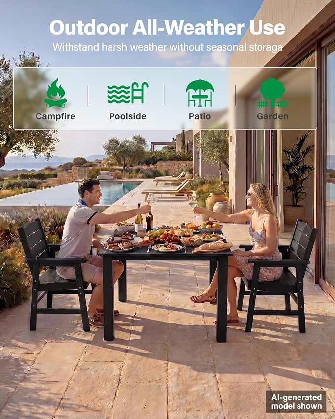 YEFU 3-Piece Outdoor Dining Set：HIPS All-Weather Patio Dining Sets Modern Waterproof Outdoor Table and Chairs for 2 - Easy-Clean Square Patio Furniture Set for Garden Poolside Backyard Deck（Black）