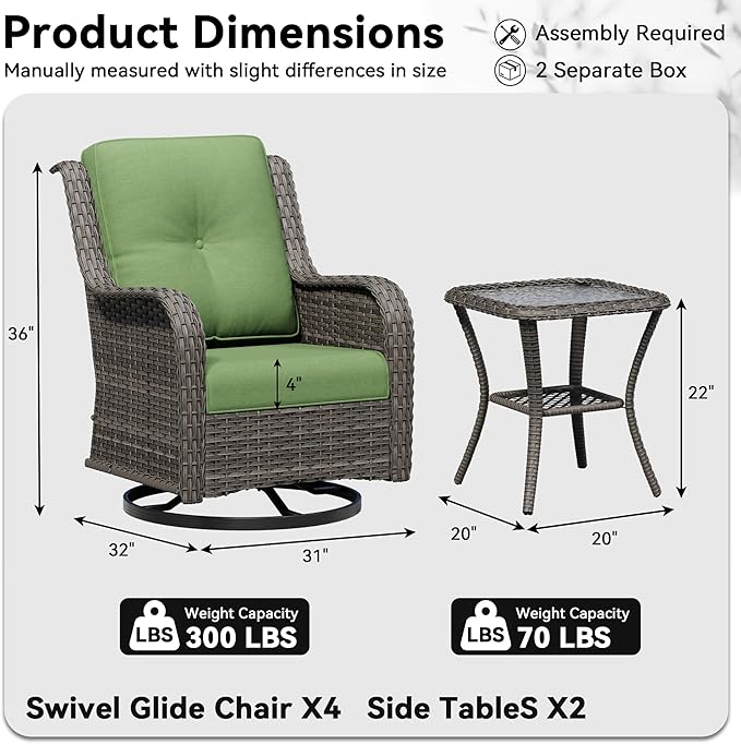 6 Piece Outdoor Wicker Patio Furniture Set, Outdoor Swivel Rocker Patio Chairs Set with Thickened Olefin Cushions, High Back and Deep Seating, Hand-Woven PE Rattan for Porch, Deck