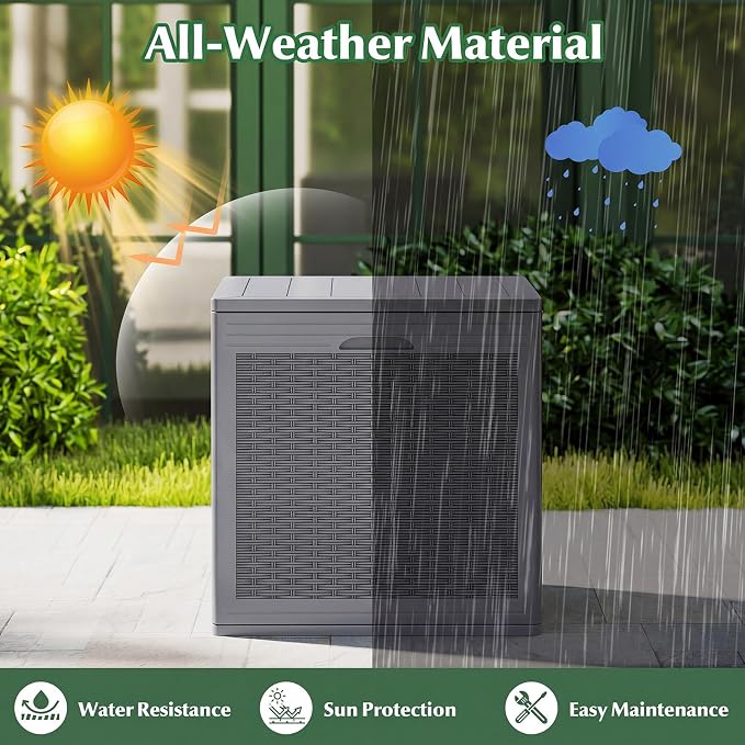 Tangkula 39 Gallon Outdoor Storage Box, Waterproof PP Resin Patio Storage Box with Lockable Lid for Indoor & Outdoor Use, Rattan Design Deck Box for Cushions, Garden Tools