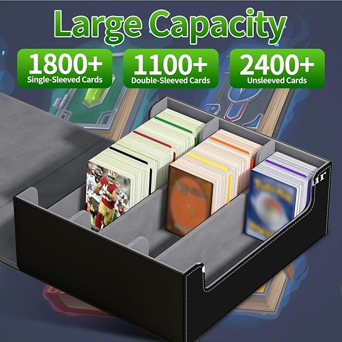 Large Card Deck Box for MTG, Fits 1200+ Sleeved Cards, PU Leather Storage Case with Strong Magnetic Closure, Multiple Colors Available for TCG CCG Baseball Card Collections, Custom