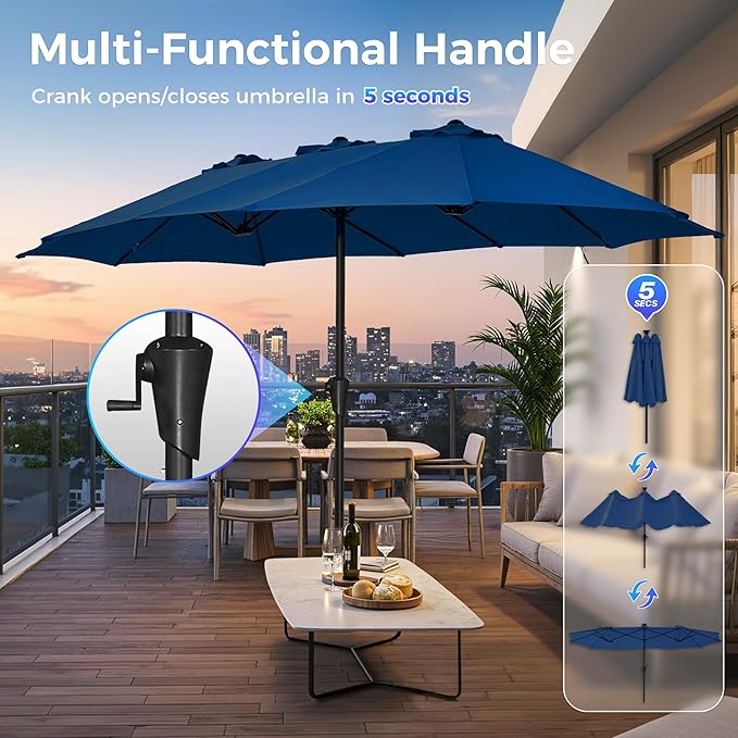 SUPERJARE 13FT Outdoor Umbrella for Patio, Double sided Pool Umbrellas with Fade Resistant Canopy, Large Table Umbrella for Deck, Market, Backyard - Navy Blue(No Base)