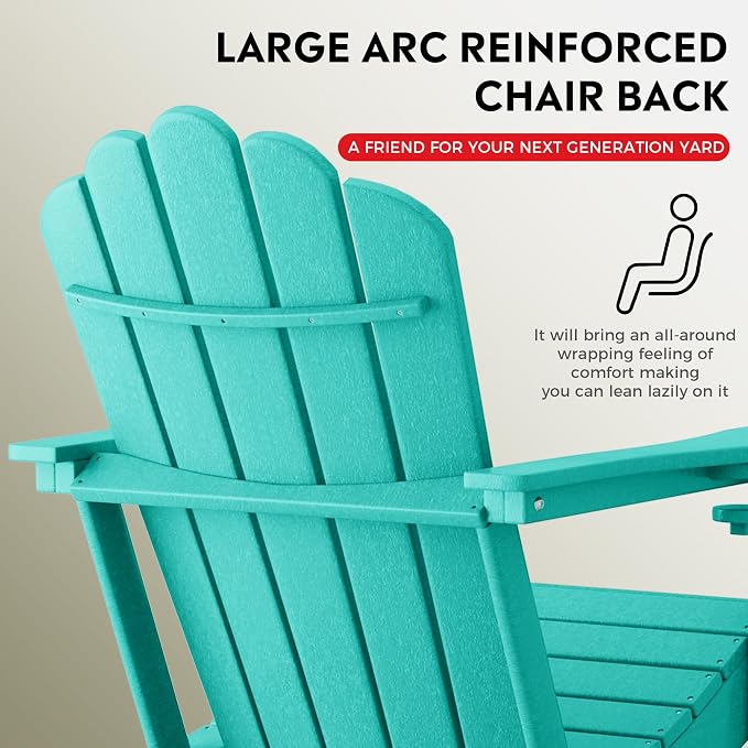 Costaelm Lakeview 3-Piece Adirondack Chair with Cup Holder and Folding Ottoman and Table Set, Turquoise